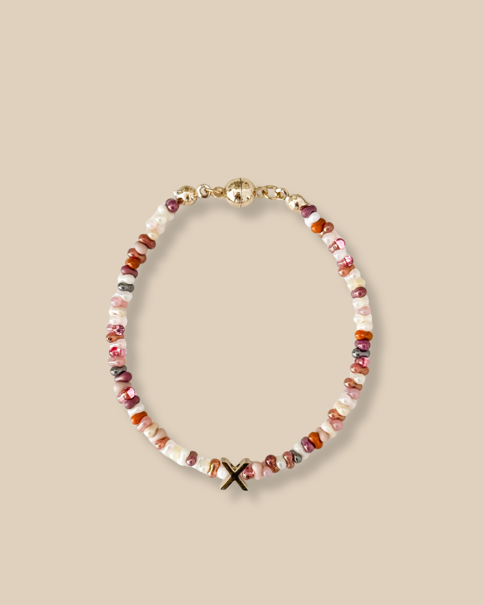 Strawberry IceCream Beads Initial Bracelet