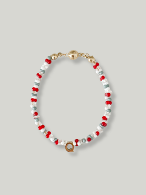 Coral Blue Beads Initials Bracelet