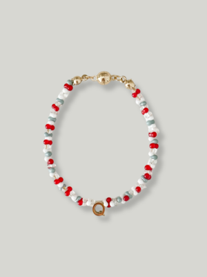 Coral Blue Beads Initials Bracelet