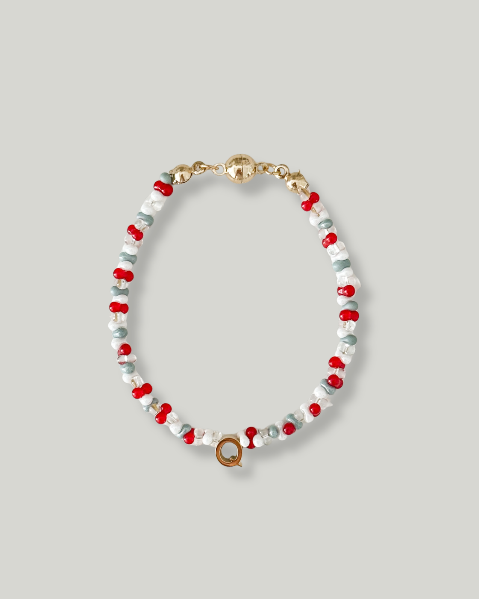 Coral Blue Beads Initials Bracelet