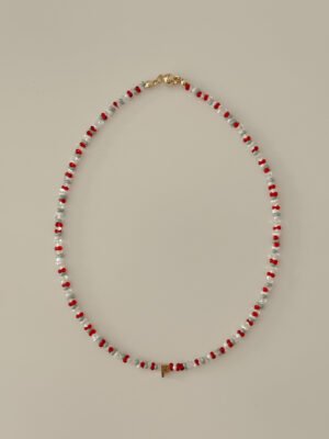 Coral Blue Beads Initials Necklace