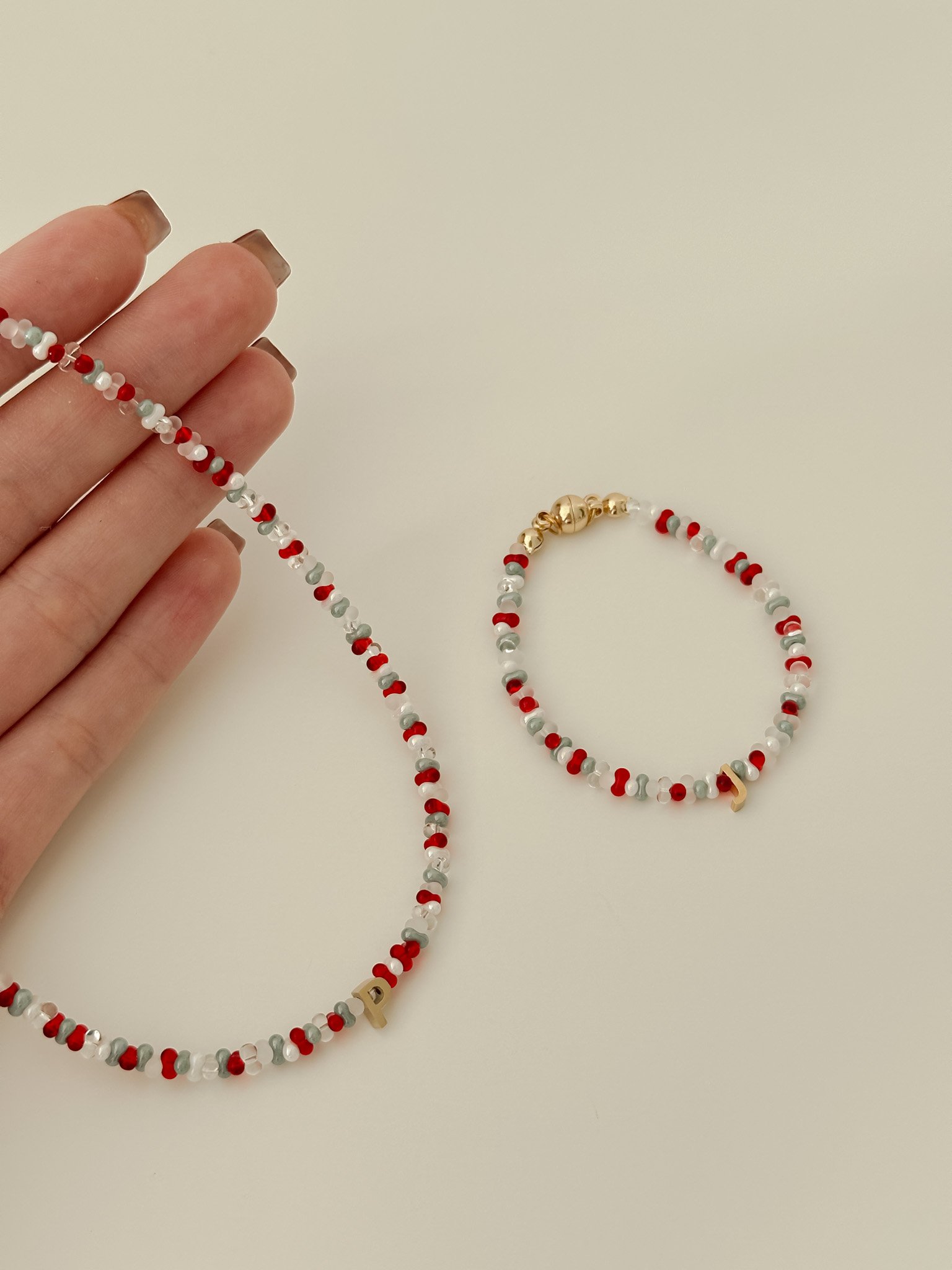 Coral Blue Beads Initials Bracelet - Image 4