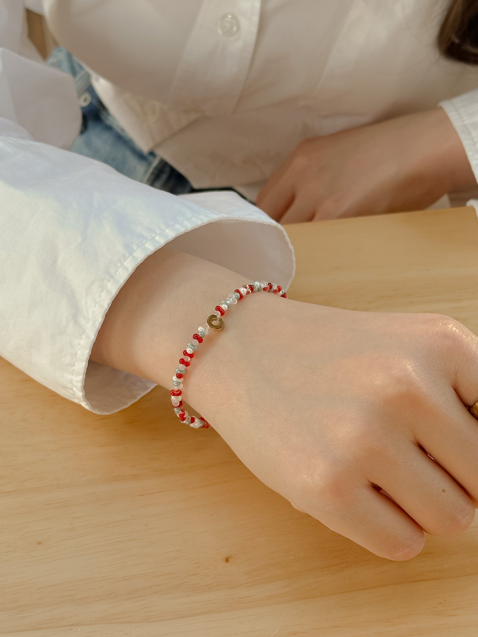 Coral Blue Beads Initials Bracelet - Image 7
