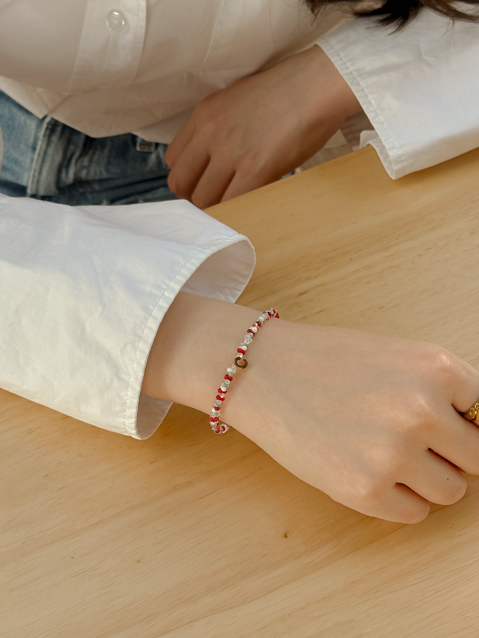 Coral Blue Beads Initials Bracelet - Image 6