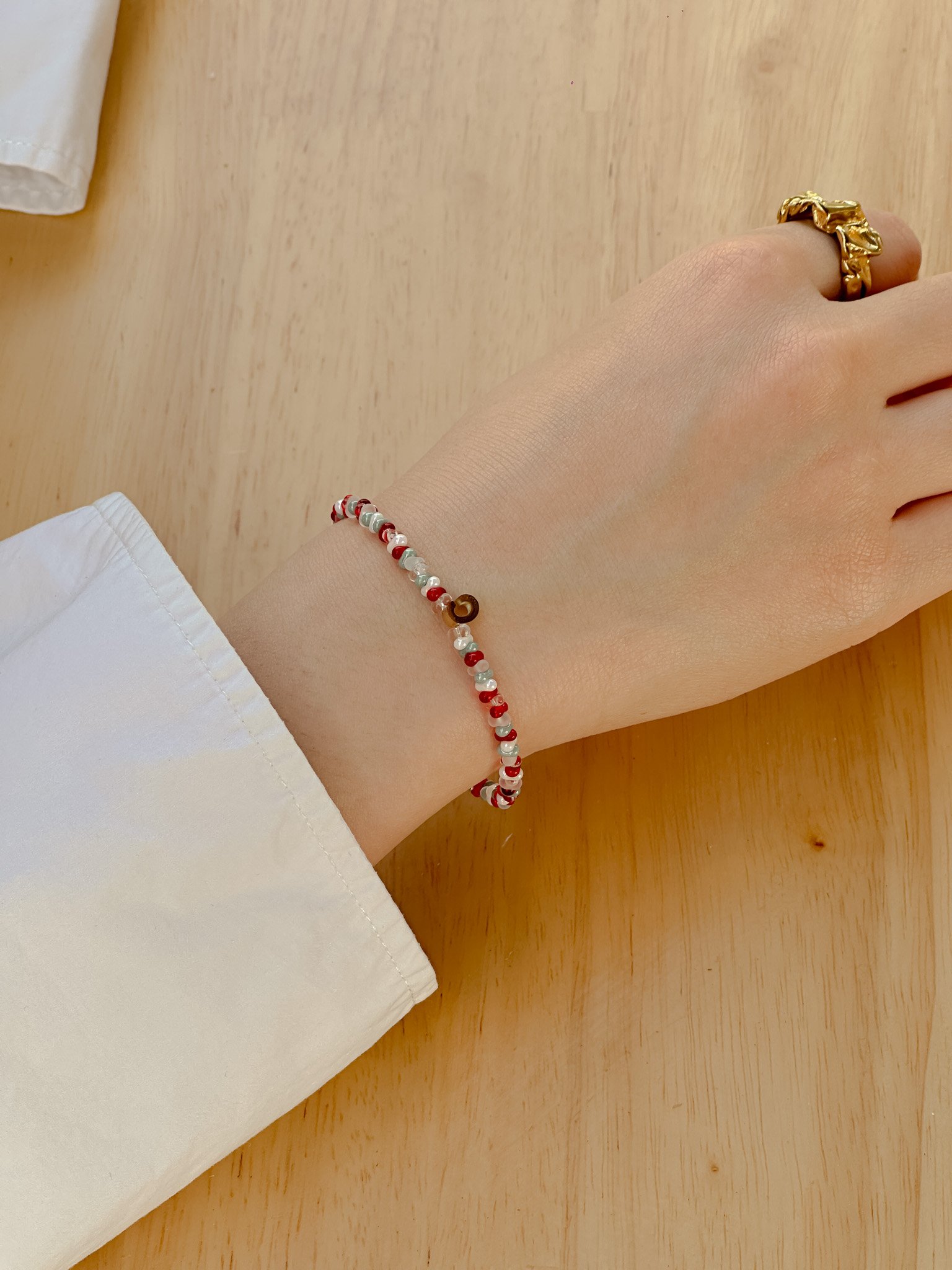 Coral Blue Beads Initials Bracelet - Image 5